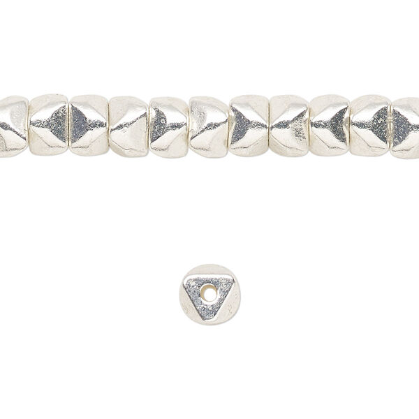 Bead, silver-finished brass, 6x4mm nugget. Sold per 8-inch strand. image number 0