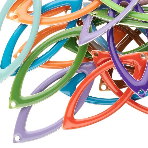 Focal mix, silver-plated brass and epoxy, mixed colors, 35x14mm double-sided open marquise. Sold per pkg of 40. image number 0