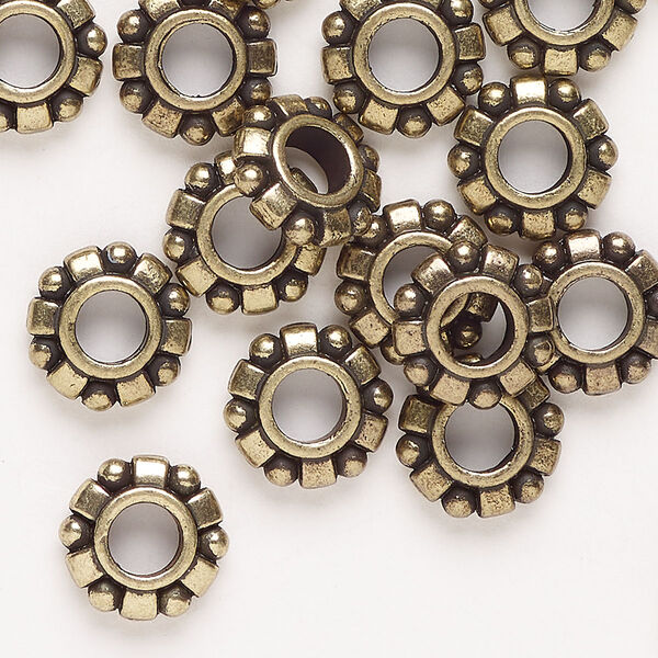Bead 1pkg20 "pewter" (zinc-based alloy) 11x3mm beaded rondelle, antique gold finish image number 0
