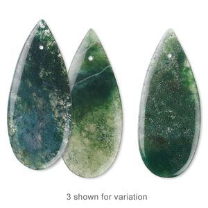 Moss agate 1pkg1, flat teardrop focal natural 46x20mm