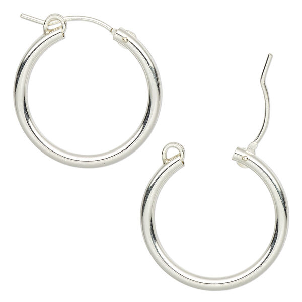 Earring, sterling silver, 22mm flexible round hoop with latch-back closure. Sold per pair. image number 0