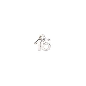 Charm, silver-plated brass, 8.5x6.5mm number 16. Sold per pkg of 2.