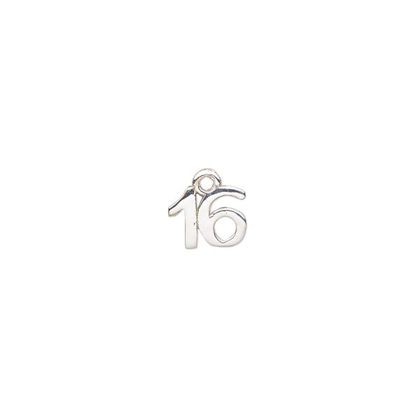 Charm, silver-plated brass, 8.5x6.5mm number 16. Sold per pkg of 2. image number 0
