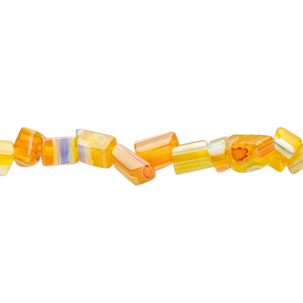 Bead, millefiori glass, translucent red / orange / multicolored, small chip. Sold per 33-inch strand. image number 0
