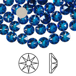 Flat back 288pk crystal Bermuda blue foil back, Swarovski® 6.32-6.5mm rose round SS30 2088