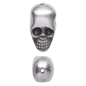 Bead, antiqued aluminum, 24x14mm double-sided skull. Sold per pkg of 4.