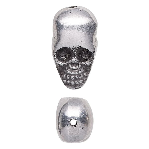 Bead, antiqued aluminum, 24x14mm double-sided skull. Sold per pkg of 4. image number 0