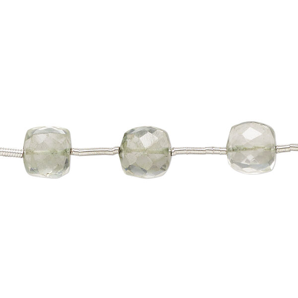 Green quartz 1pkg11, hand-cut faceted cube bead 7x6mm-9x7mm image number 0