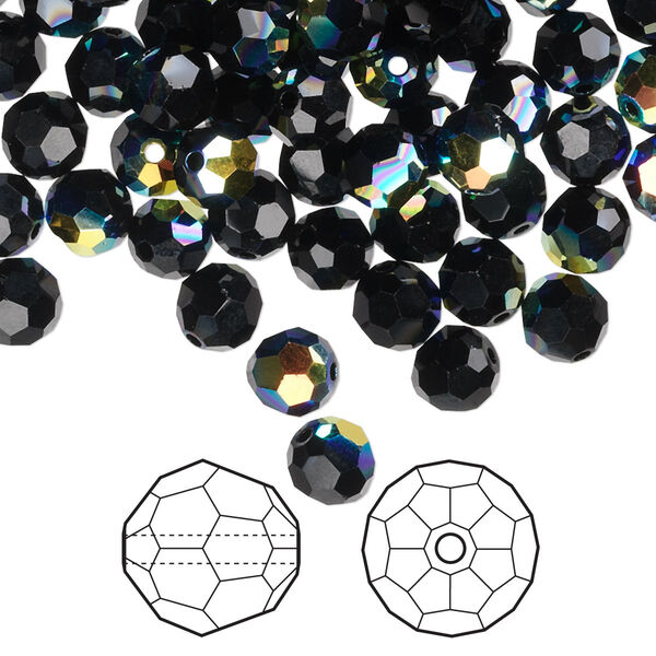 Bead 144pk jet AB, Crystal Passions® 6mm round 5000 image number 0