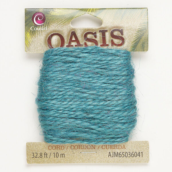 Cord, fiber, pkg/10m, teal, 2mm round. image number 0