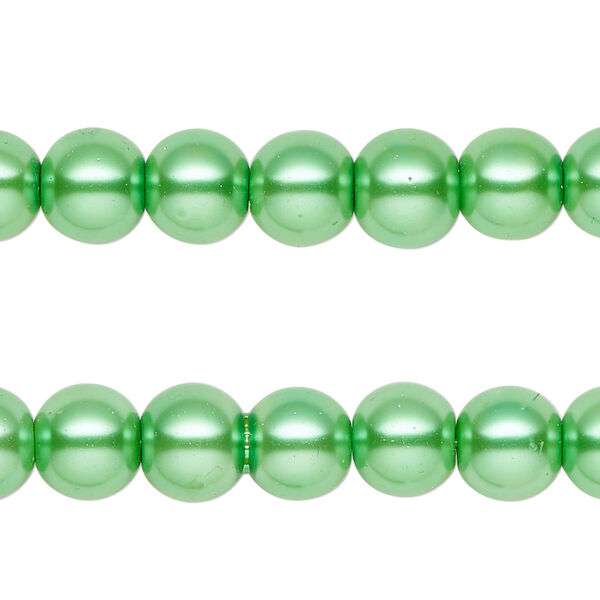 Bead, glass pearl, green, 8mm round. Sold per pkg of (2) 15-inch strands, approximately 100 beads. image number 0