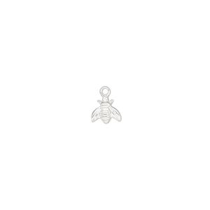 Charm, sterling silver, 6x5mm single-sided bumblebee. Sold individually.