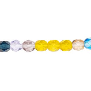 Bead, Czech fire-polished glass, translucent to transparent multicolored, 6mm faceted round. Sold per 15-1/2" to 16" strand.