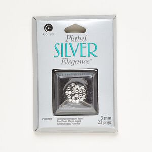 Bead, silver-finished brass, 3mm corrugated round. Sold per pkg of 23.