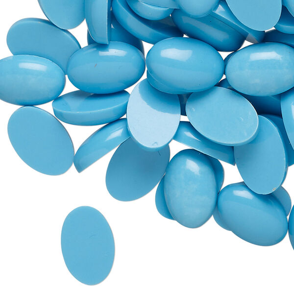 Cabochon, acrylic, turquoise blue, 12x8mm non-calibrated oval. Sold per 2-ounce pkg, approximately 185 cabs. image number 0