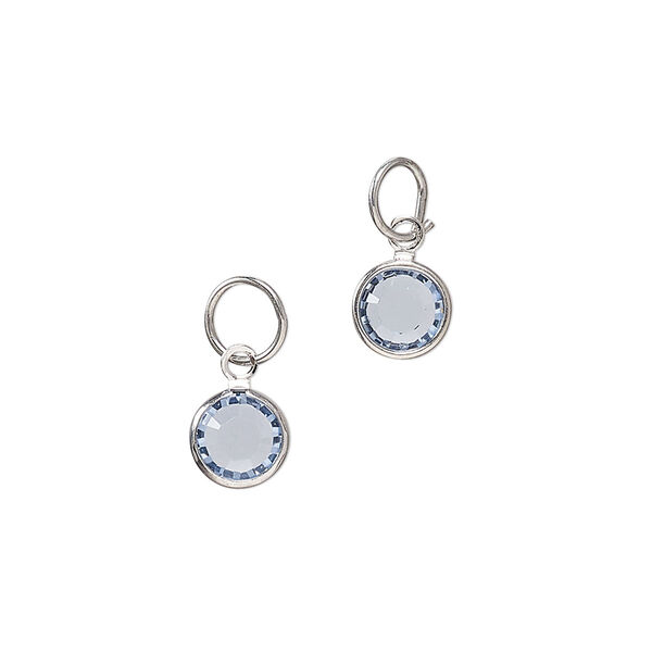 Drop "pewter" zinc-based alloy glass 2pk 7mm faceted round, silver finish light blue image number 0