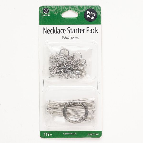 Necklace starter kit 1pkg119, silver-finished brass / steel / stainless steel, assorted components. image number 0