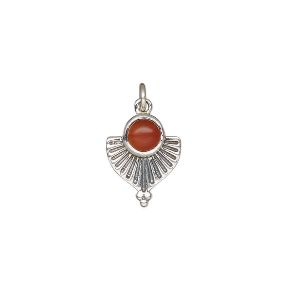 Carnelian / sterling silver 1pkg1, fan drop antiqued 14x11.5mm image number 1