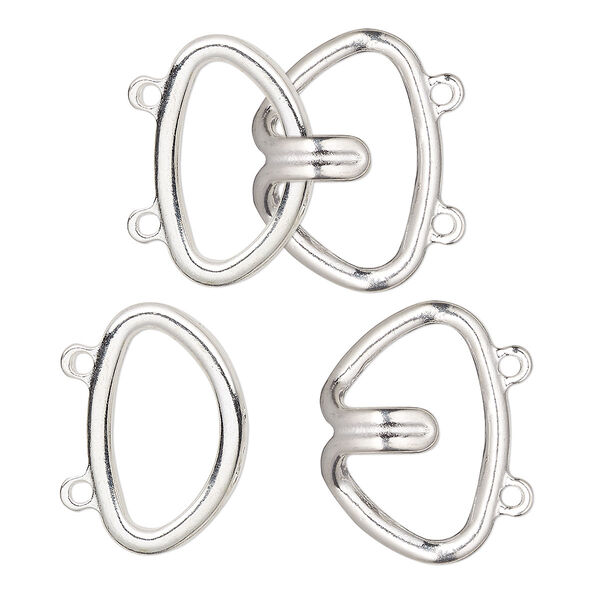 Clasp, 2-strand hook, silver-finished brass, 24x22mm. Sold per pkg of 10. image number 0