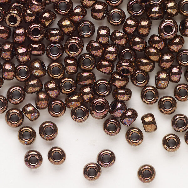 Seed bead, Miyuki, glass, pkg/250g, #6 rocaille, opaque metallic bronze, (RR-457B). image number 0