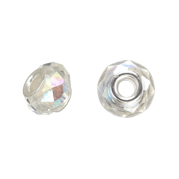 Bead 10pk 32 facets clear AB silver plate, Celestial Crystal® Dione® 14x9mm rondelle image number 0