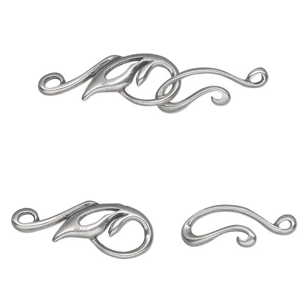 Clasp hook&eye 1pkg1 sterling silver, 39x11mm swirl, antiqued 1-strand image number 0