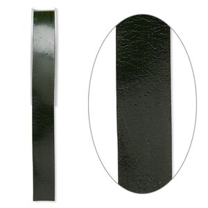 Cord, leather, green, 20mm flat. Sold per 5-yard spool.