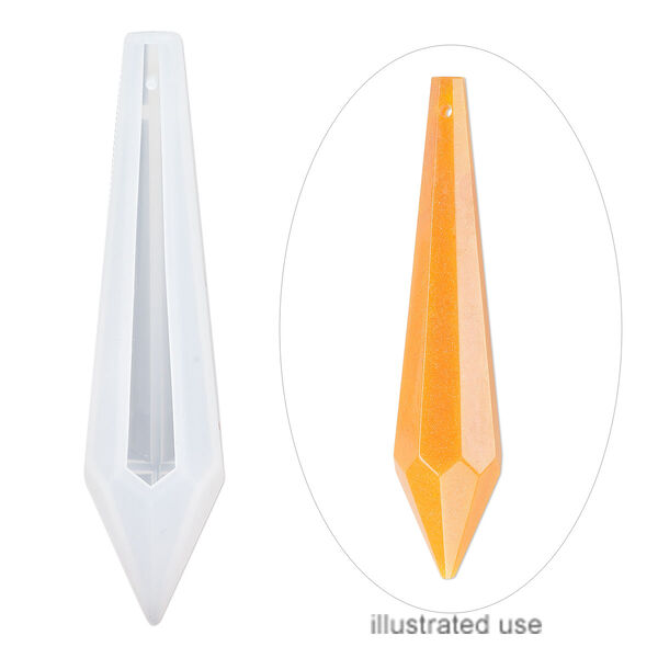 Mold, silicone, white, 86 x 19 x 19mm faceted teardrop. Sold individually. image number 0