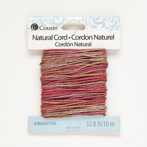 Cord, jute, pink and multicolored, 1mm round. Sold per pkg of 10 meters.