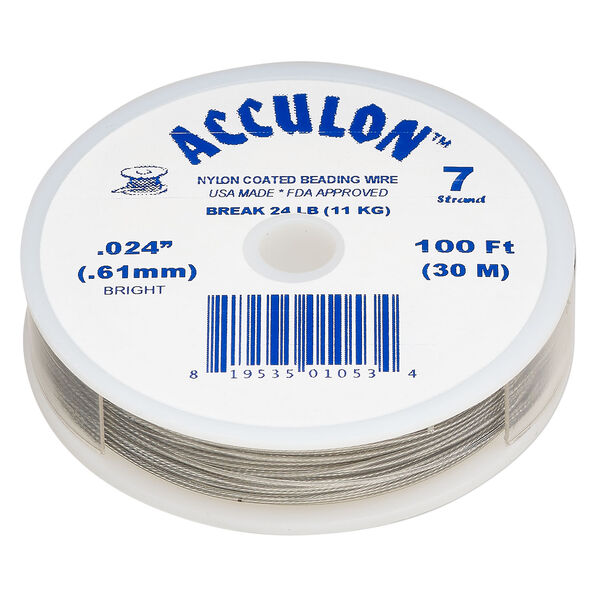 Beading wire, Acculon®, nylon-coated stainless steel, clear, 7 strand, 0.024-inch diameter. Sold per 100-foot spool. image number 0