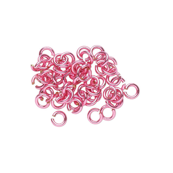 Jump ring, electro-coated brass, pink, 4mm round, 2.4mm inside diameter, 20 gauge. Sold per pkg of 50. image number 0