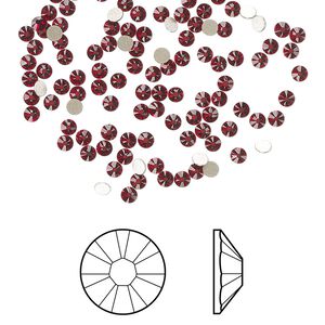 Flat back 1440pk Siam foil back, Swarovski® 2.1-2.3mm rose round SS7 2058