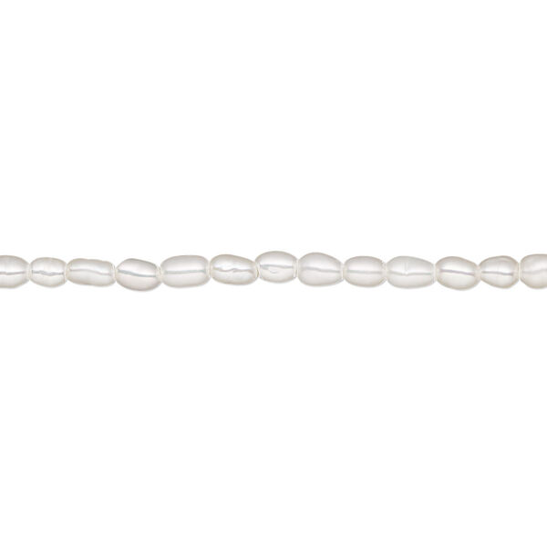 Pearl, White Lotus™, cultured freshwater (bleached), white, 2.5-3mm rice, B grade, Mohs hardness 2-1/2 to 4. Sold per 15-1/2" to 16" strand. image number 0