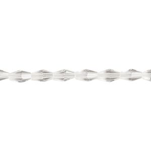 Bead, glass, crystal clear, 6.5x3.5mm long bicone. Sold per 15-1/2 to 16-inch strand.