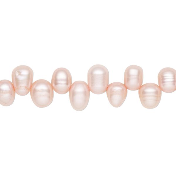 Pearl, cultured freshwater (dyed), blush, 6x5mm-10x6mm top-drilled rice with 0.4-0.5mm hole, D grade, Mohs hardness 2-1/2 to 4. Sold per 14-inch strand. image number 0