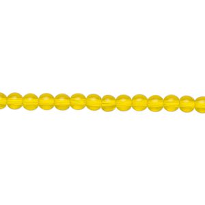 Bead, Czech glass druk, transparent yellow, 4mm round. Sold per 15-1/2" to 16" strand.