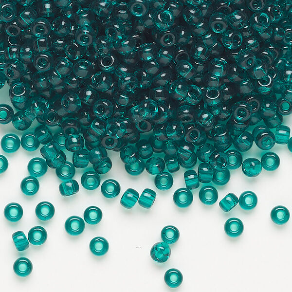 Seed bead, Miyuki, glass, pkg/250g, #8 rocaille, transparent emerald (RR-147). image number 0
