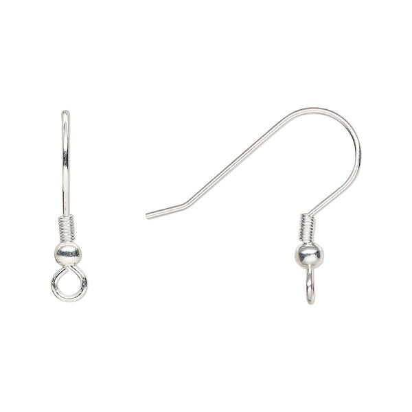 Ear wire fishhook 1pkg10, 20mm / 3mm ball / 4mm coil / perpendicular open loop, 21 gauge silver-finished stainless steel 5 pair image number 0