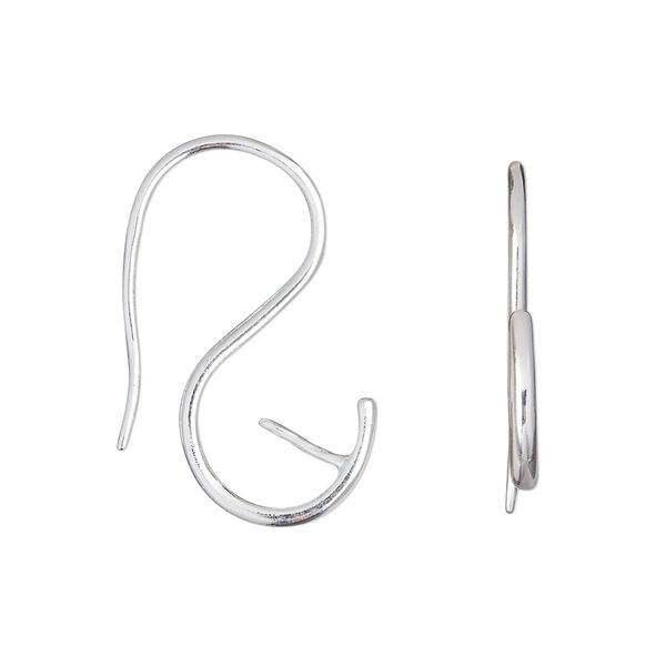 Ear wire, sterling silver, 26mm with 6mm peg, fits 10mm half-drilled round bead, 17 gauge. Sold per pair. image number 0
