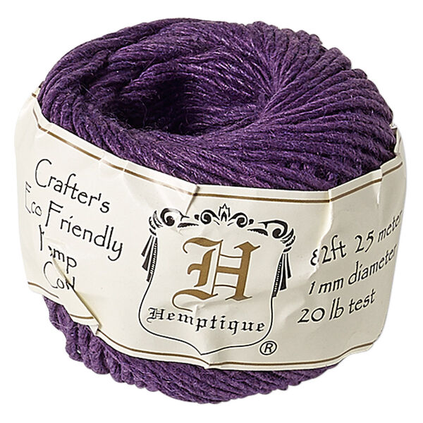 Cord, Hemptique®, polished hemp, dark purple, 1mm diameter, 20-pound test. Sold per 82-foot ball. image number 0