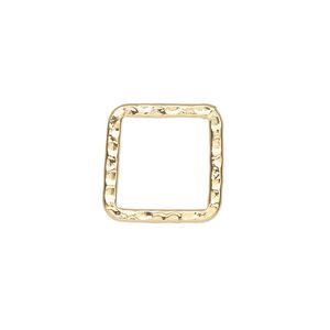 Component, gold-plated steel, 16x16mm double-sided hammered flat open square. Sold per pkg of 10.
