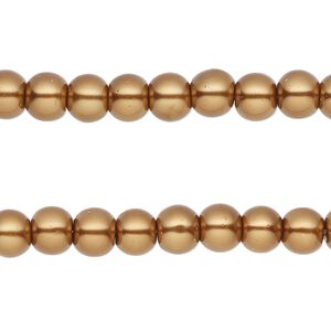 Bead, glass pearl, antique gold, 5-6mm round. Sold per pkg of (2) 15-inch strands, approximately 140 beads.