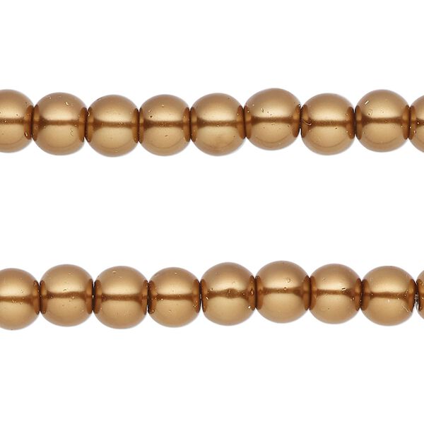 Bead, glass pearl, antique gold, 5-6mm round. Sold per pkg of (2) 15-inch strands, approximately 140 beads. image number 0