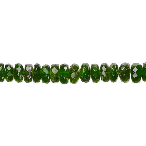 Bead, chrome diopside (natural), medium to dark, 5x2mm-7x4mm hand-cut faceted rondelle with 0.4-1.4mm hole, B grade, Mohs hardness 5-1/2 to 6. Sold per 13-inch strand, approximately 130 beads. image number 0