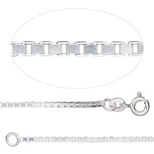 Chain 1pkg1 sterling silver Venetian box, 1.4mm / mixed clasp, Gossamer™ 18 inch