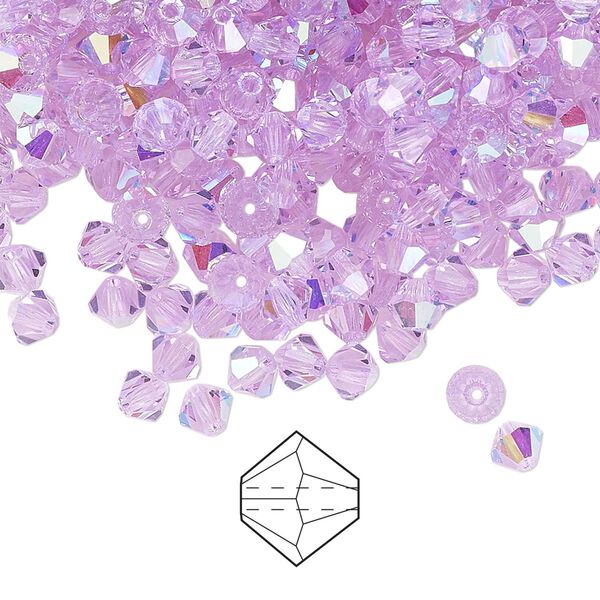 Bead 48pk violet AB, Preciosa Czech crystal 4mm bicone image number 0