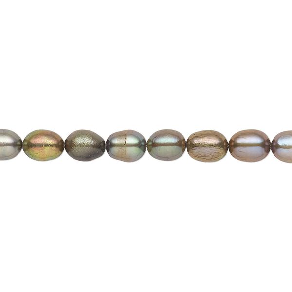 Pearl, cultured freshwater (dyed), green peacock, 5x3mm-6x4mm rice with 0.4-0.6mm hole, D grade, Mohs hardness 2-1/2 to 4. Sold per 15-inch strand. image number 0