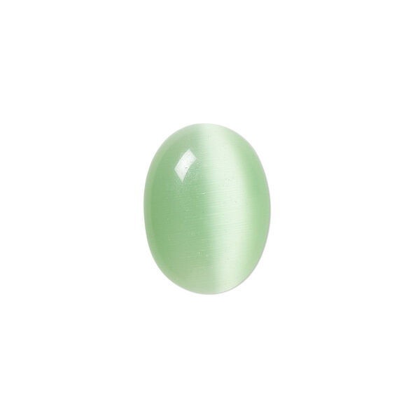 Cabochon, cat's eye glass (fiber optic glass), light green, 18x13mm calibrated oval, quality grade. Sold per pkg of 6. image number 0
