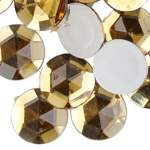 Flat back, acrylic, transparent light honey, 18mm faceted round. Sold per pkg of 24.