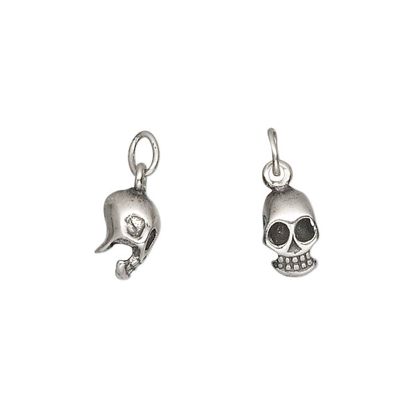 Charm, antiqued sterling silver, 9x6mm skull. Sold per pkg of 2. image number 0
